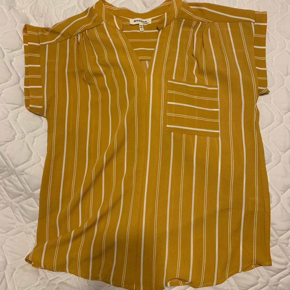 Mustard Yellow Monteau Striped Blouse